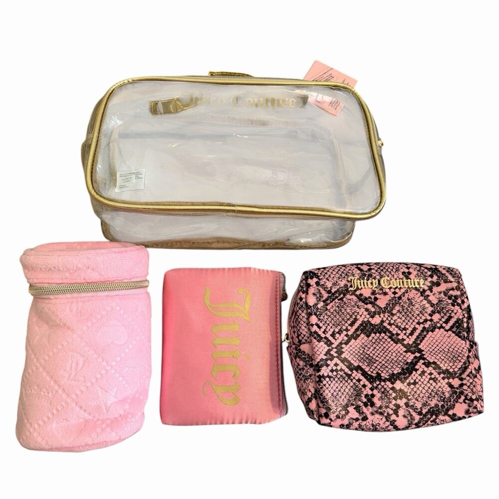 Juicy Couture Nested Travel Cosmetic Bags 4 Piece Set Pink Black Gold NWT - Picture 4 of 7